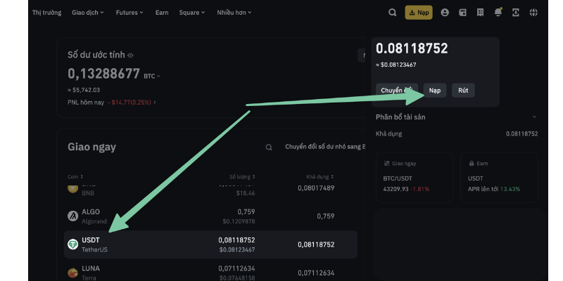 Chuyển và bán USDT trên Binance