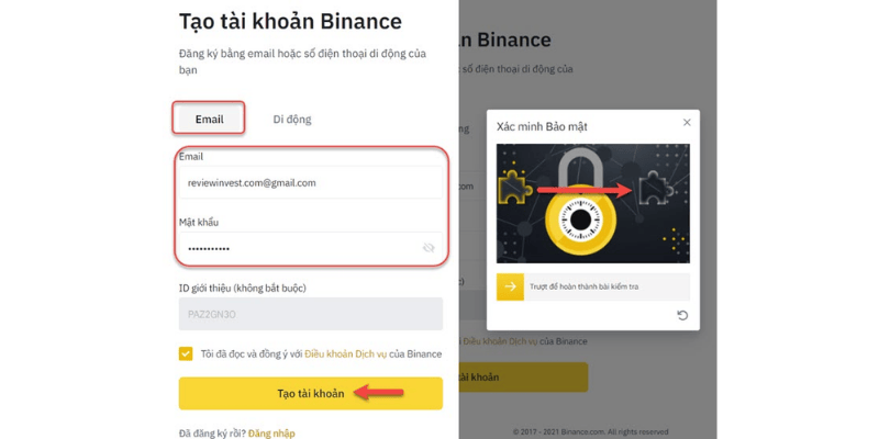 Tạo tài khoản và ví USDT trên Binance